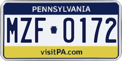 PA license plate MZF0172