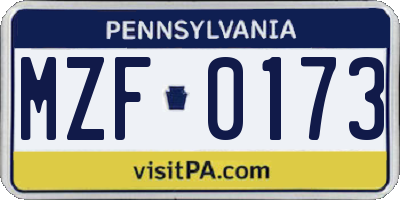 PA license plate MZF0173