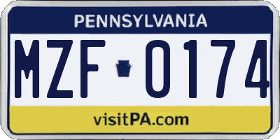 PA license plate MZF0174
