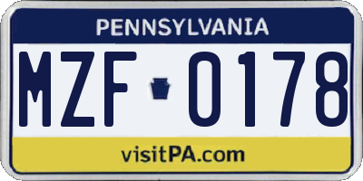 PA license plate MZF0178