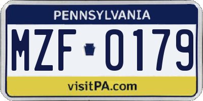 PA license plate MZF0179