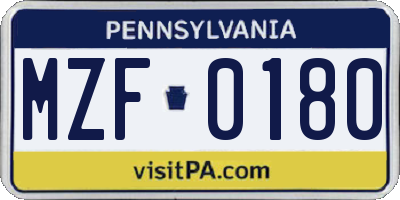 PA license plate MZF0180