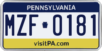 PA license plate MZF0181