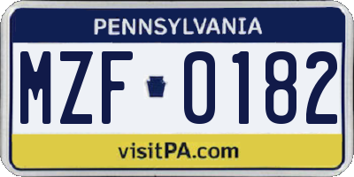PA license plate MZF0182
