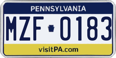 PA license plate MZF0183