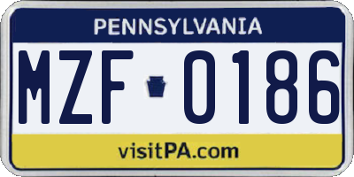 PA license plate MZF0186