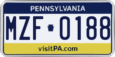 PA license plate MZF0188