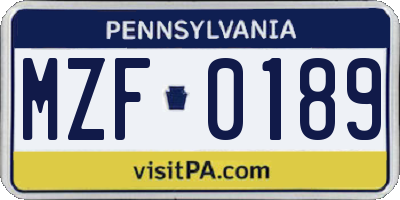 PA license plate MZF0189