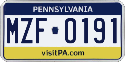 PA license plate MZF0191