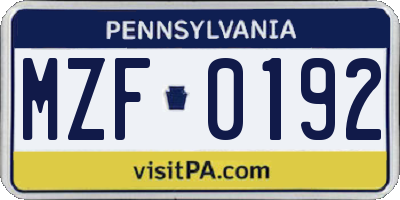 PA license plate MZF0192