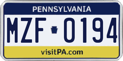 PA license plate MZF0194