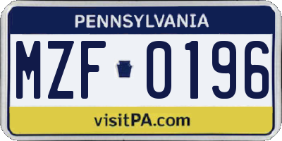 PA license plate MZF0196