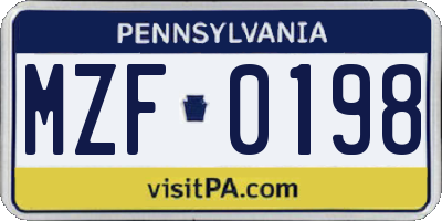 PA license plate MZF0198