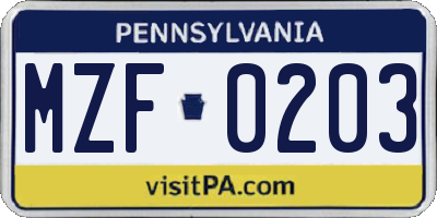 PA license plate MZF0203