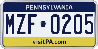 PA license plate MZF0205