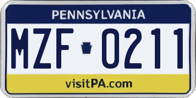 PA license plate MZF0211
