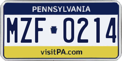 PA license plate MZF0214