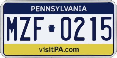 PA license plate MZF0215