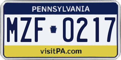 PA license plate MZF0217