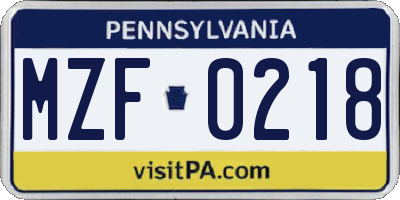 PA license plate MZF0218
