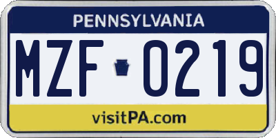 PA license plate MZF0219