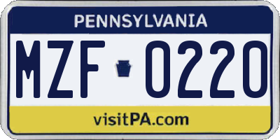 PA license plate MZF0220
