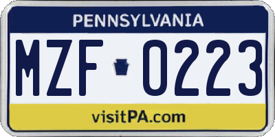 PA license plate MZF0223