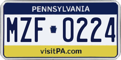 PA license plate MZF0224