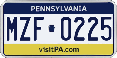 PA license plate MZF0225