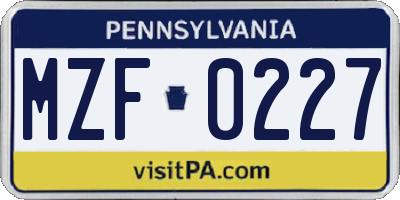 PA license plate MZF0227