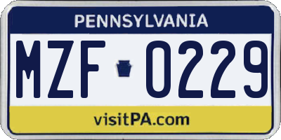 PA license plate MZF0229