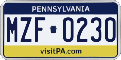 PA license plate MZF0230
