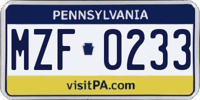 PA license plate MZF0233