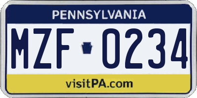 PA license plate MZF0234