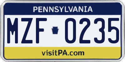 PA license plate MZF0235