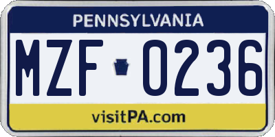 PA license plate MZF0236