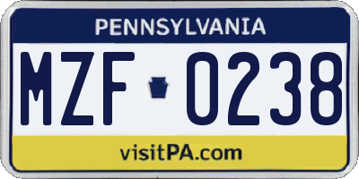 PA license plate MZF0238