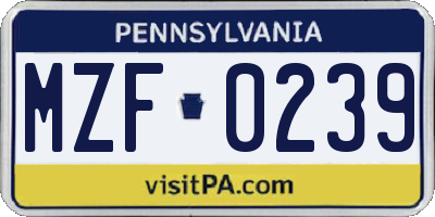 PA license plate MZF0239