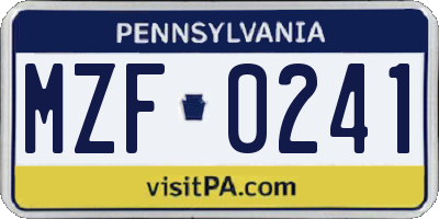 PA license plate MZF0241
