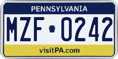 PA license plate MZF0242