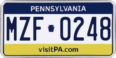 PA license plate MZF0248