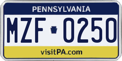 PA license plate MZF0250