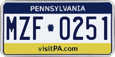PA license plate MZF0251
