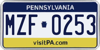 PA license plate MZF0253