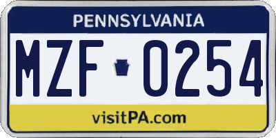 PA license plate MZF0254
