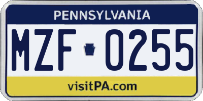 PA license plate MZF0255