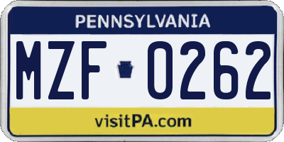 PA license plate MZF0262