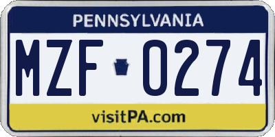 PA license plate MZF0274