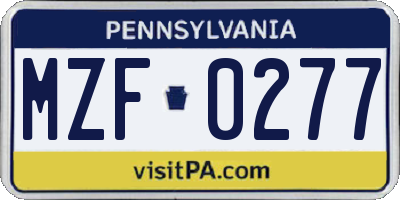 PA license plate MZF0277