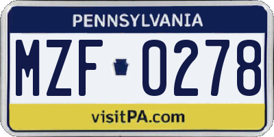 PA license plate MZF0278